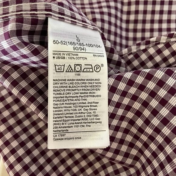 Banana Republic Button Front Shirt Mens Large Red White Gingham Plaid Cotton - Picture 6 of 8